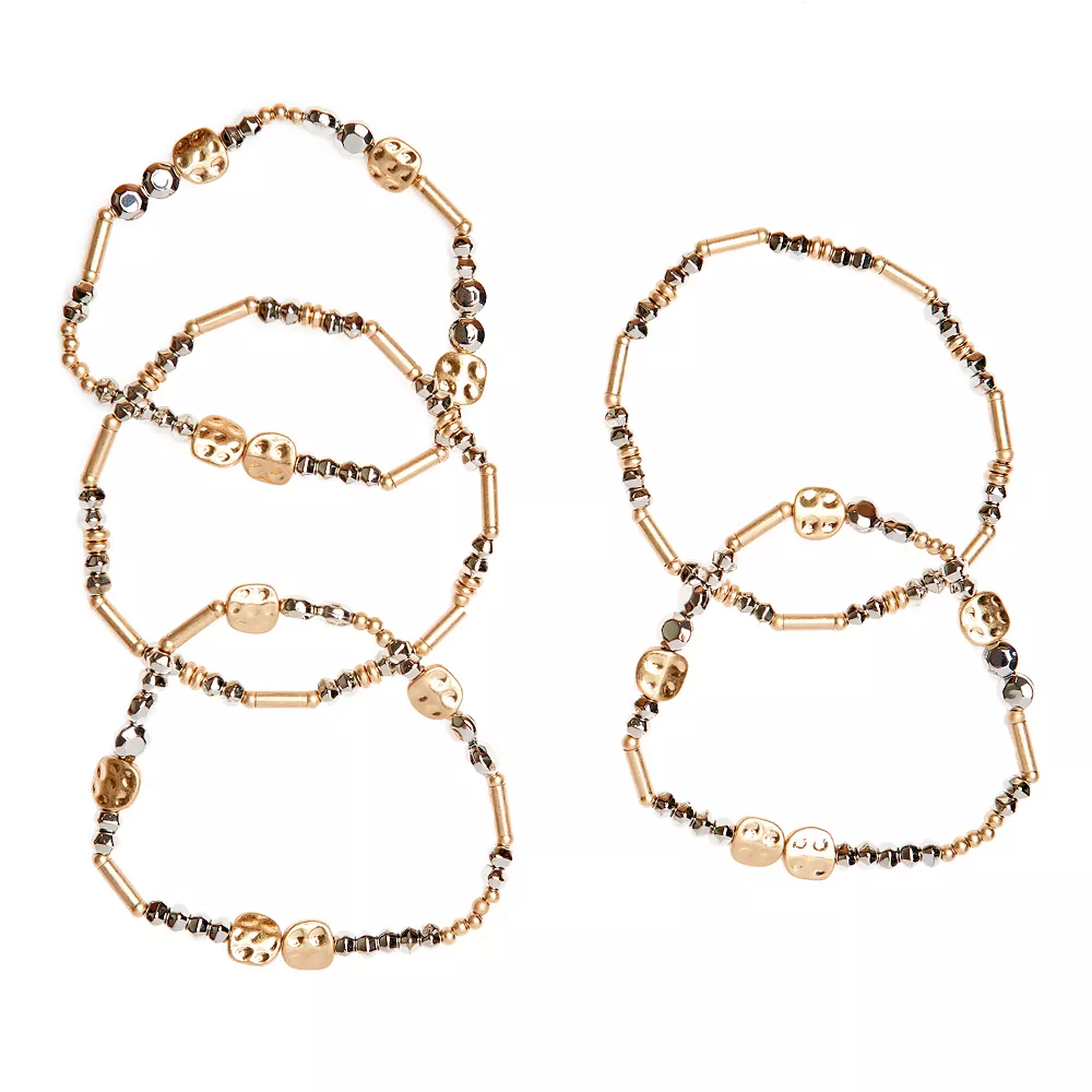 Sonoma Goods For Life® Jet Tone & Gold Tone Beaded Stretch Bracelet Set 4 Sonoma Goods For Life® Jet Tone & Gold Tone Beaded Stretch Bracelet Set - Image 2
