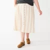 Plus Size Sonoma Goods For Life® Vented Button-Front Midi Skirt -Sonoma Goods For Life Shop 5570625 Neutral Stripe