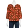 Petite Sonoma Goods For Life® Notchneck Sleeve Piecing Top -Sonoma Goods For Life Shop 5664273 Brown Coral Floral