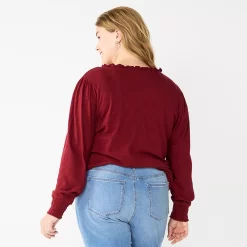 Plus Size Sonoma Goods For Life® Smocked Sleeve V-Neck Top -Sonoma Goods For Life Shop 5689960 ALT