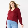 Plus Size Sonoma Goods For Life® Smocked Sleeve V-Neck Top -Sonoma Goods For Life Shop 5689960 Maroon