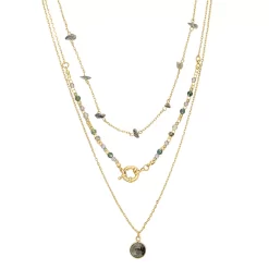 Sonoma Goods For Life® Gold Tone Green Chip Stations, Toggle And Pendant Layering Necklace Set