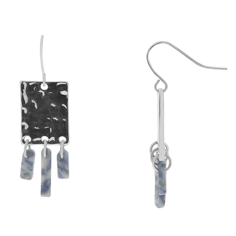 Sonoma Goods For Life® Silver Tone Hammered Square With Blue Stone Shaky Drop Earrings 3 Sonoma Goods For Life® Silver Tone Hammered Square With Blue Stone Shaky Drop Earrings