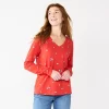 Petite Sonoma Goods For Life® Everyday Long Sleeve V-Neck Top -Sonoma Goods For Life Shop 6264436 Red Scatter Floral